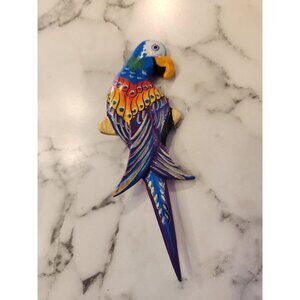 Vintage Hand-Painted Wood Parrot Brooch Pin
